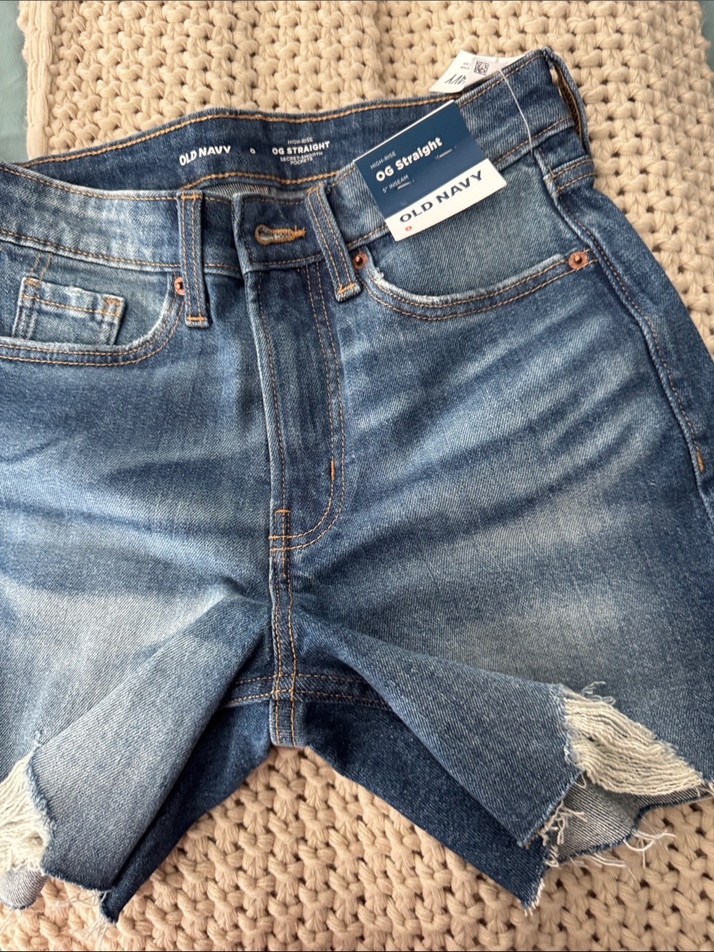 Old Navy Medium Blue OG Straight Distressed Denim Shorts